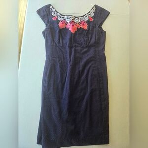 Lily Pulitzer Navy Dress with Pink Embroidery